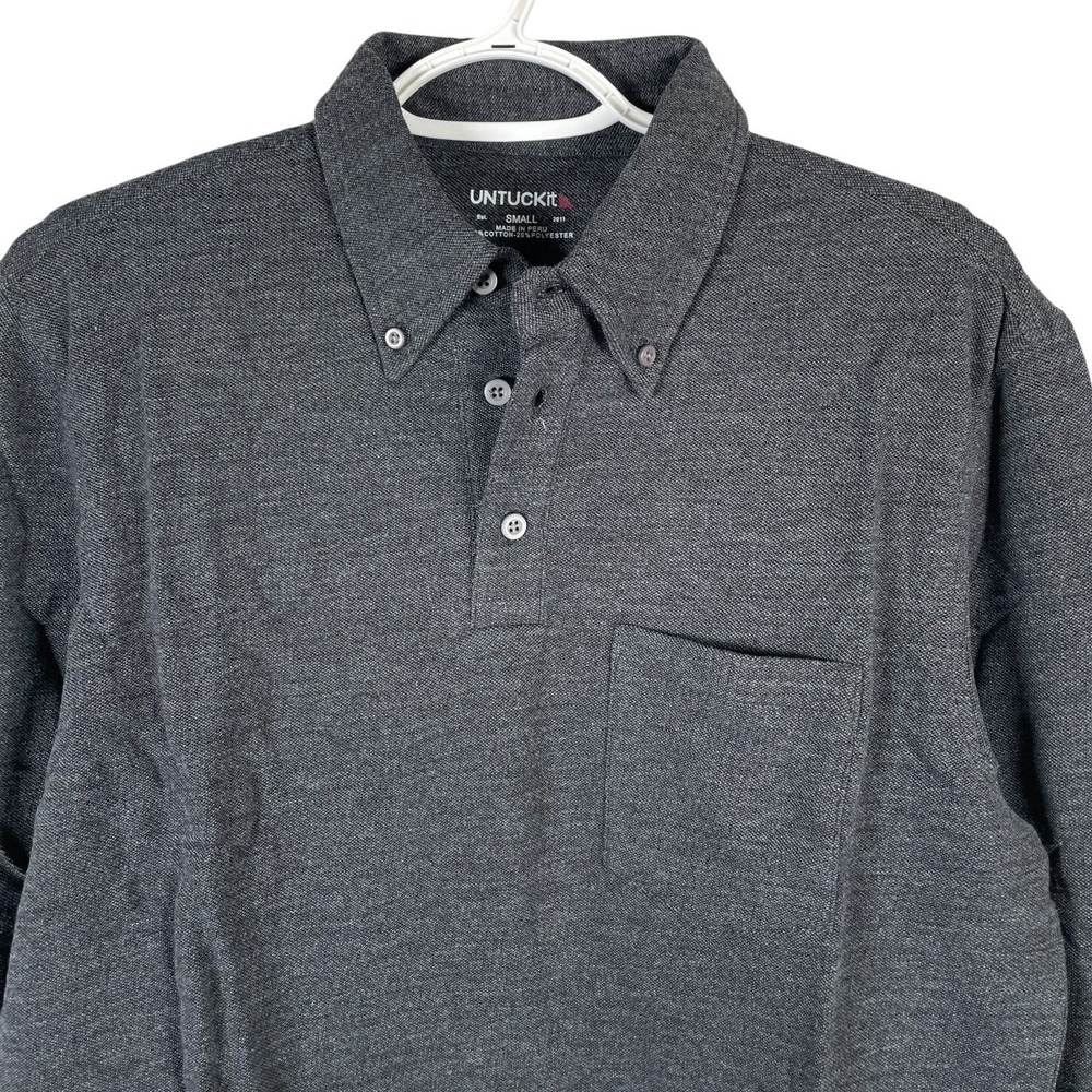 UNTUCKit Zingaro Long Sleeve‎ Polo Shirt Mens S Charcoal Gray Cotton Blend NEW